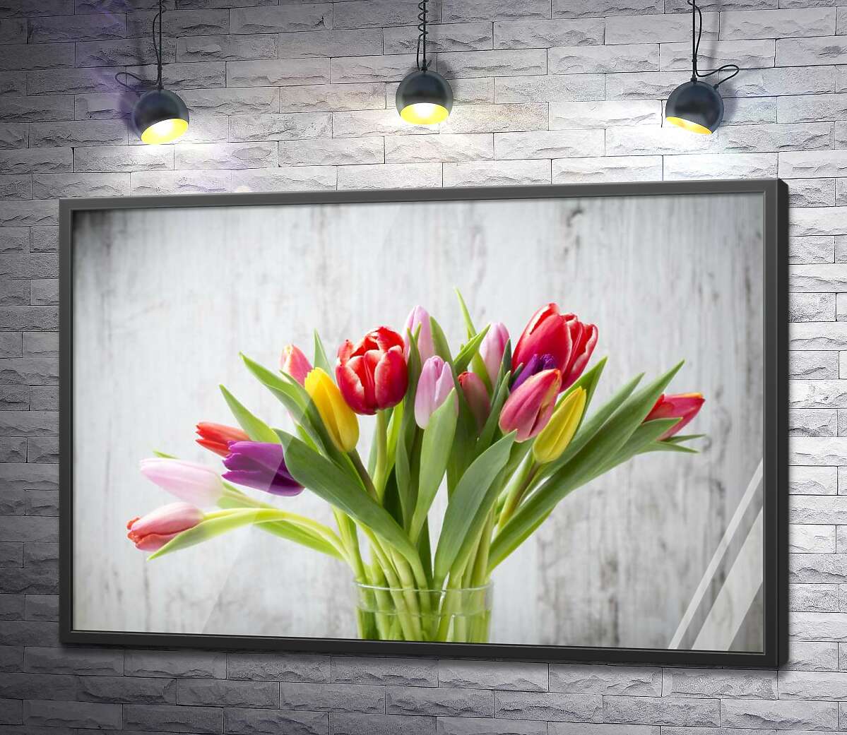 постер Цветной букет весенних тюльпанов