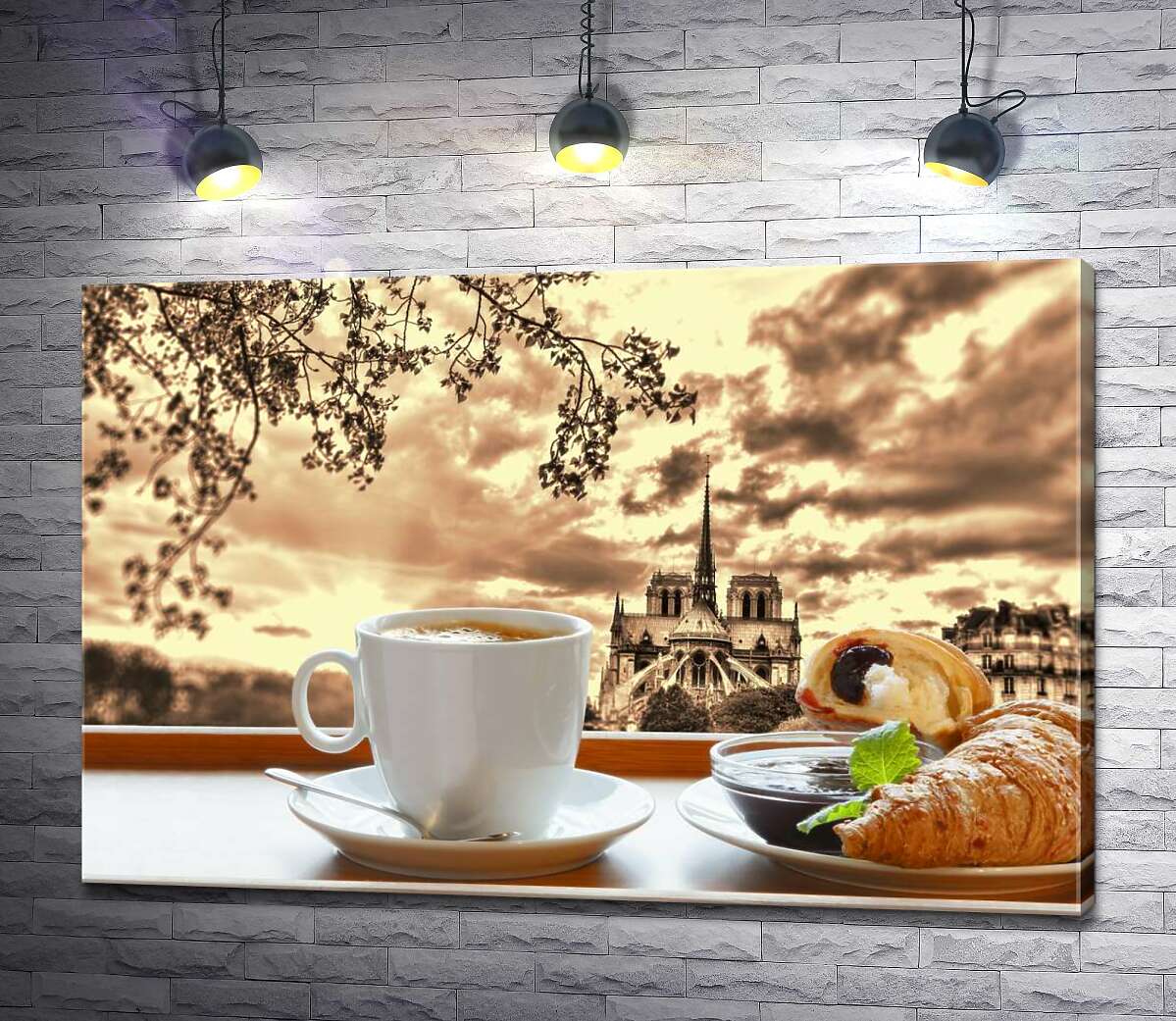 картина Завтрак в Париже: кофе и круассаны с шоколадом
