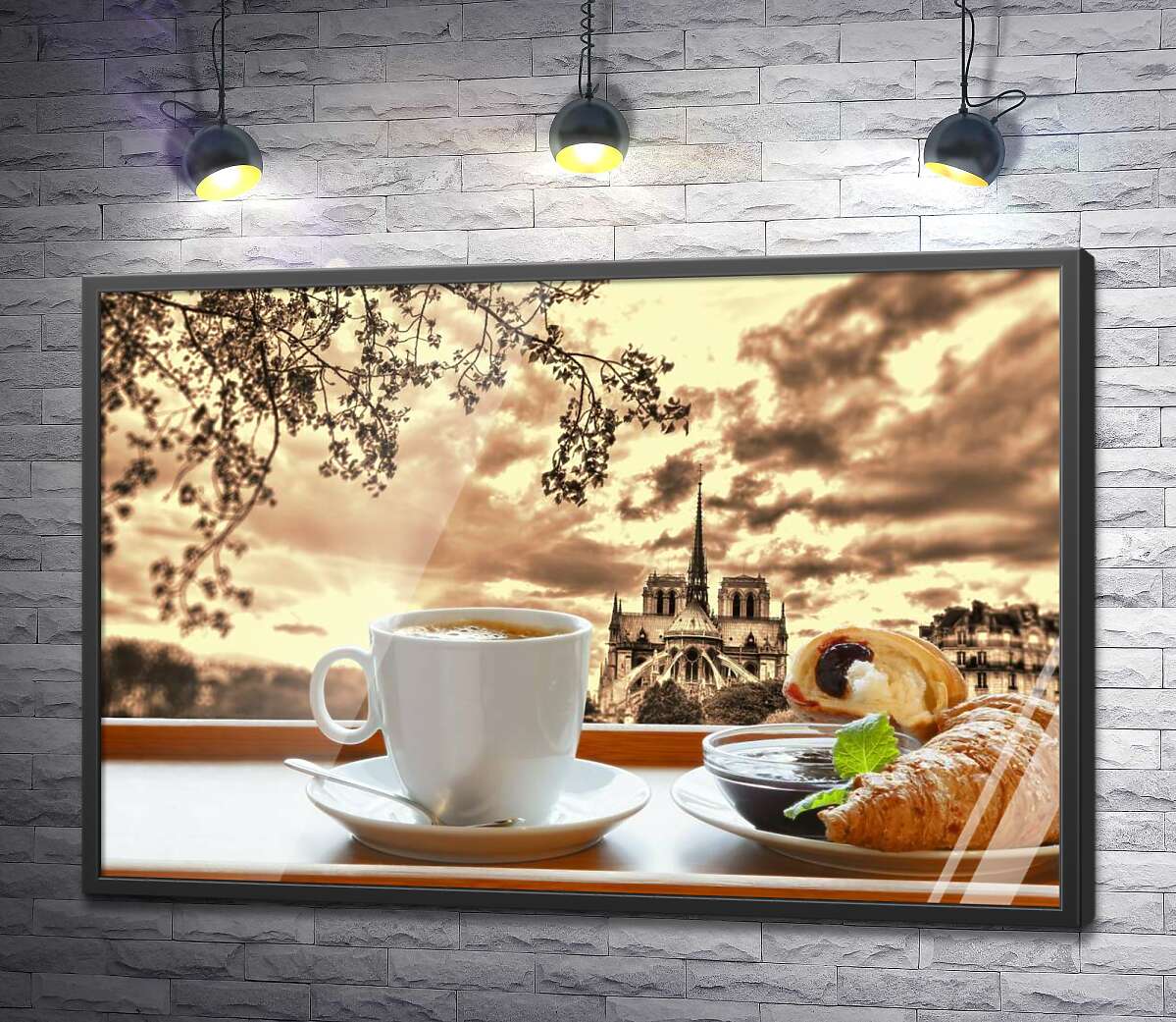 постер Сніданок в Парижі: кава та круасани з шоколадом