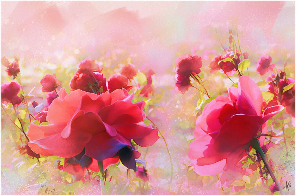 картина-постер Пышные цветы роз тянутся к солнцу