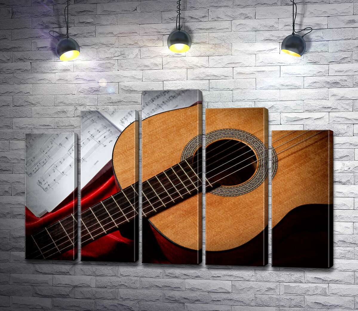 модульная картина Гитара лежит у книги с нотами (Модуль №29)