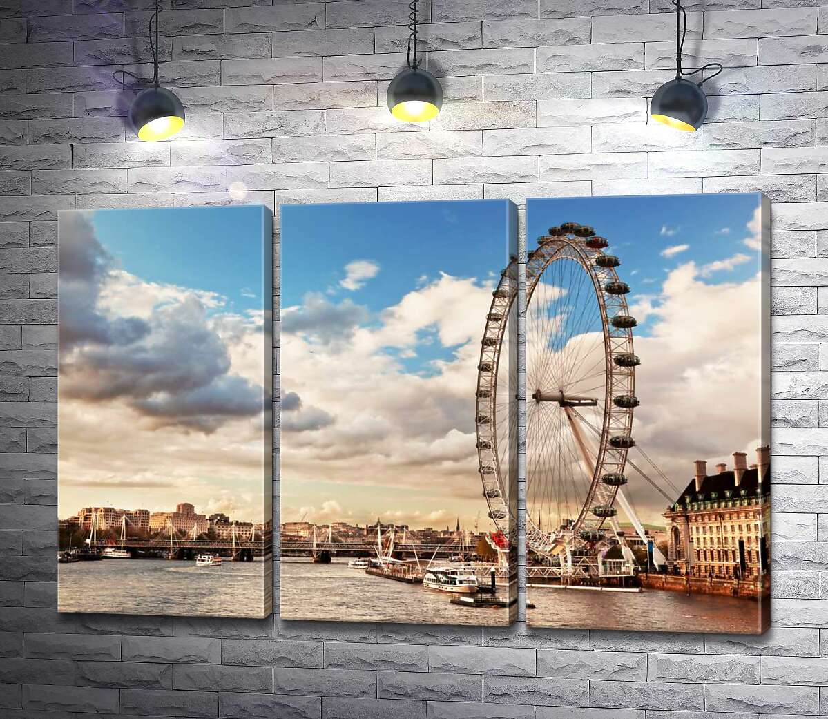 модульная картина Колесо обозрения "Лондонский глаз" (London eye) нависло над водами Темзы