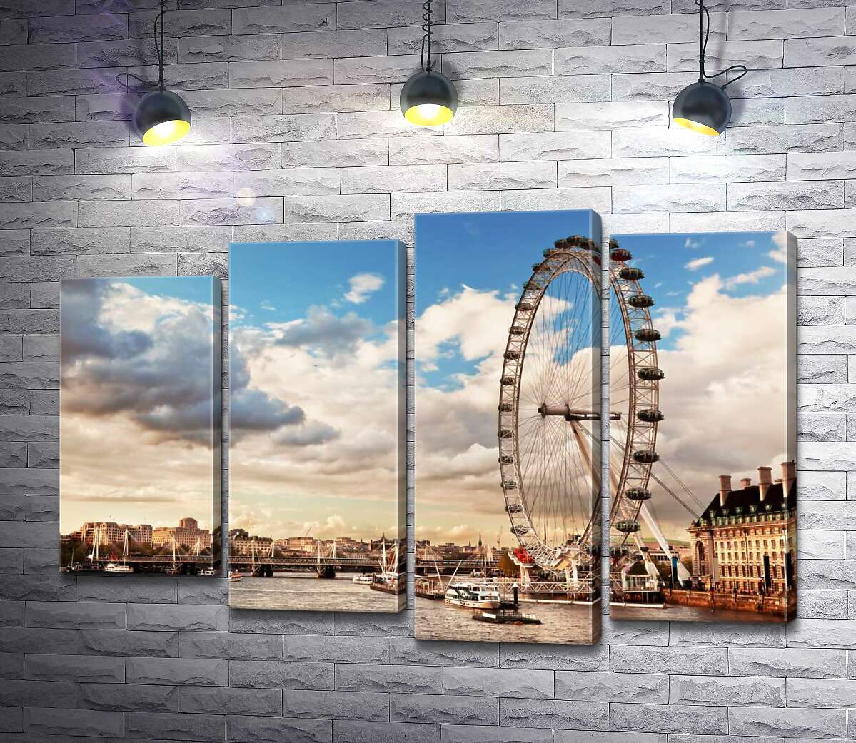 модульна картина Колесо огляду "Лондонське око" (London eye) нависло над водами Темзи (Модуль №3)