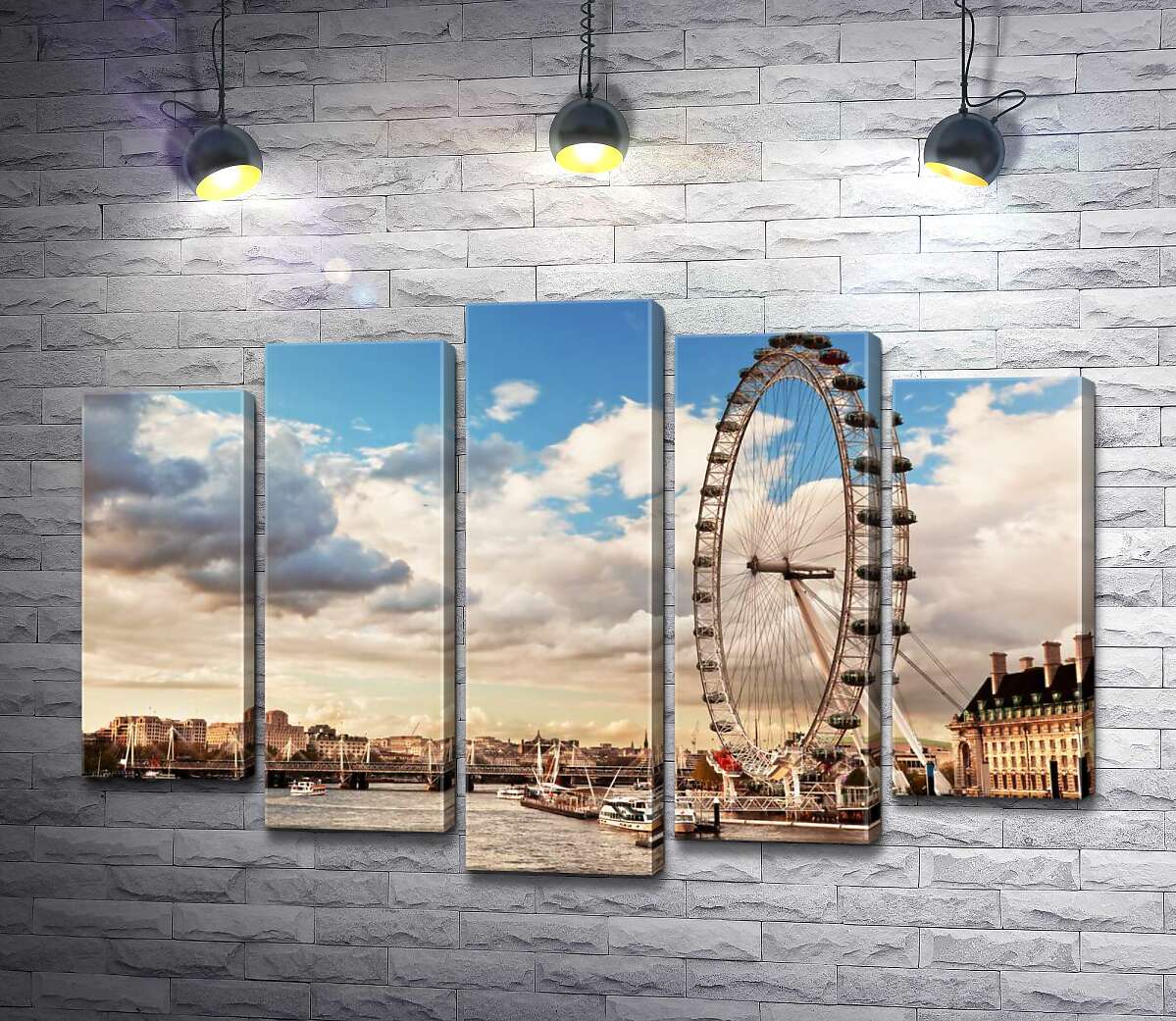 модульна картина Колесо огляду "Лондонське око" (London eye) нависло над водами Темзи (Модуль №4)