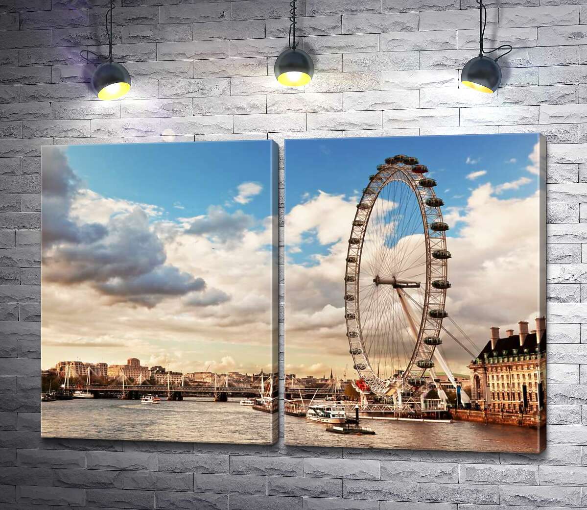 модульная картина Колесо обозрения "Лондонский глаз" (London eye) нависло над водами Темзы