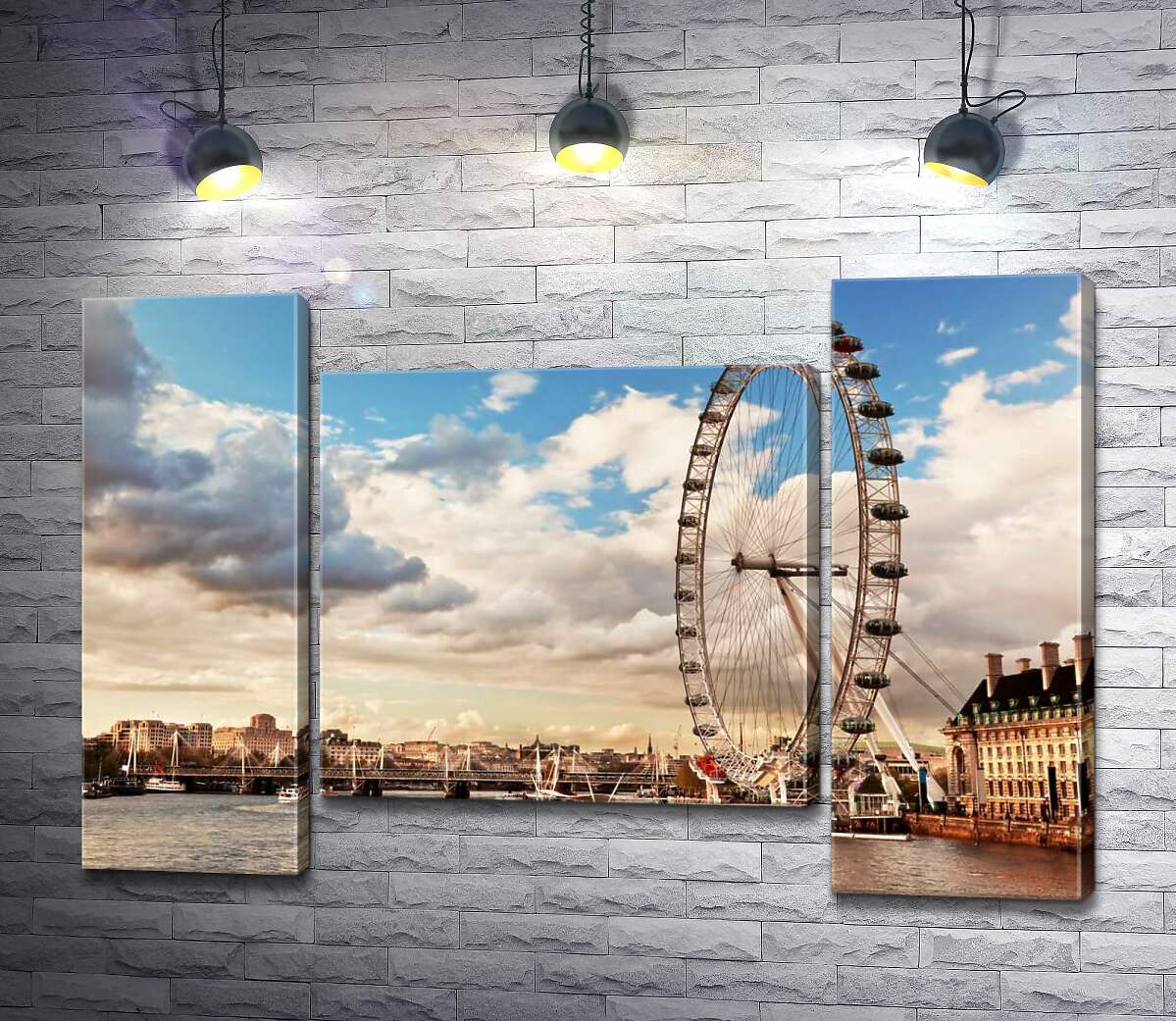 модульна картина Колесо огляду "Лондонське око" (London eye) нависло над водами Темзи (Модуль №11)