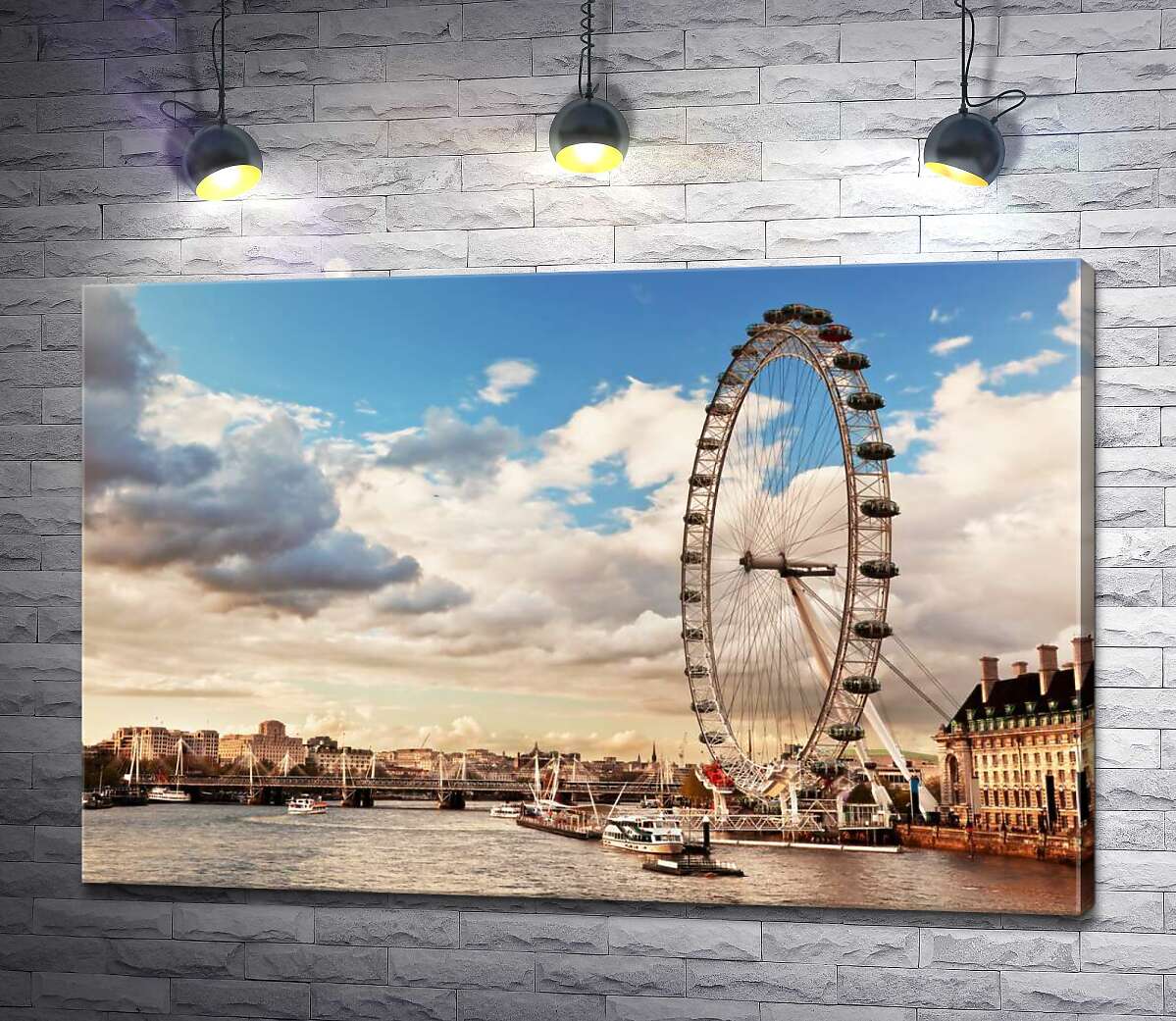 картина Колесо обозрения "Лондонский глаз" (London eye) нависло над водами Темзы