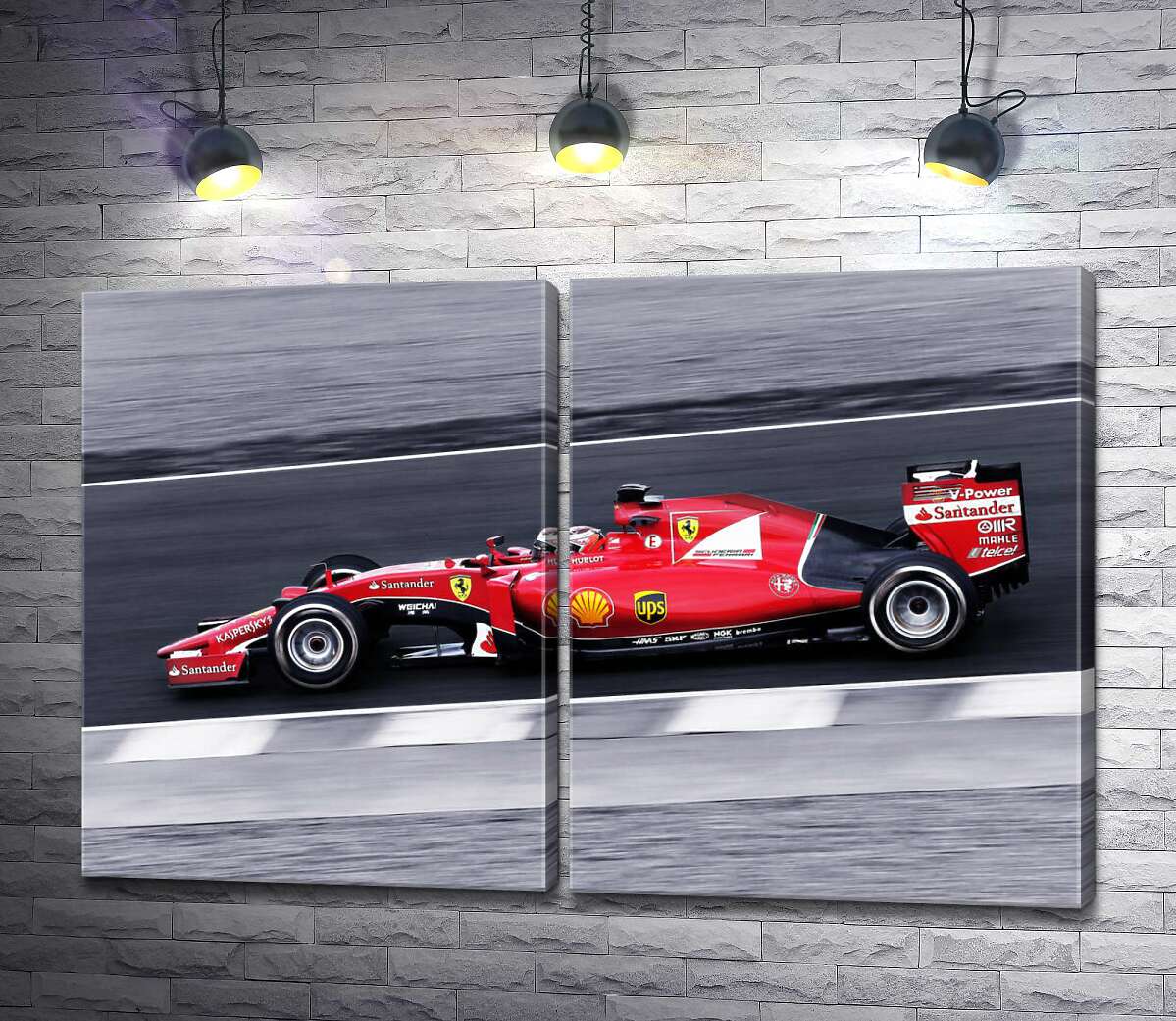 модульная картина Красный автомобиль Ferrari на гоночной трассе "Формулы-1"