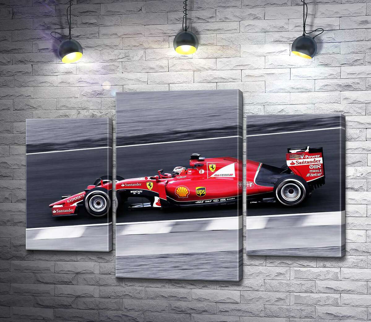 модульная картина Красный автомобиль Ferrari на гоночной трассе "Формулы-1" (Модуль №10)