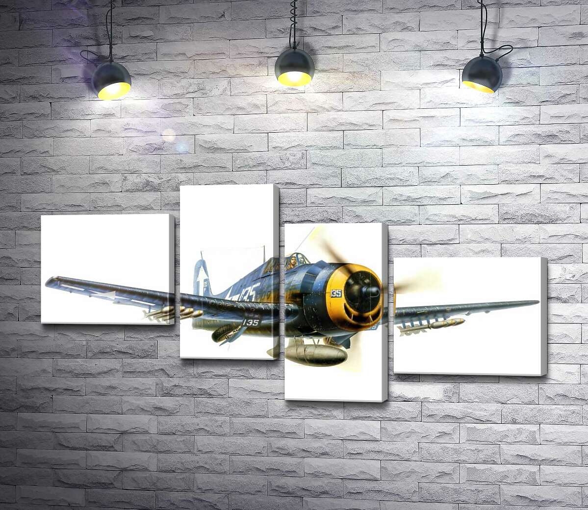 модульная картина "Адский кот" - американский палубный истребитель Grumman F6F Hellcat (Модуль №21)