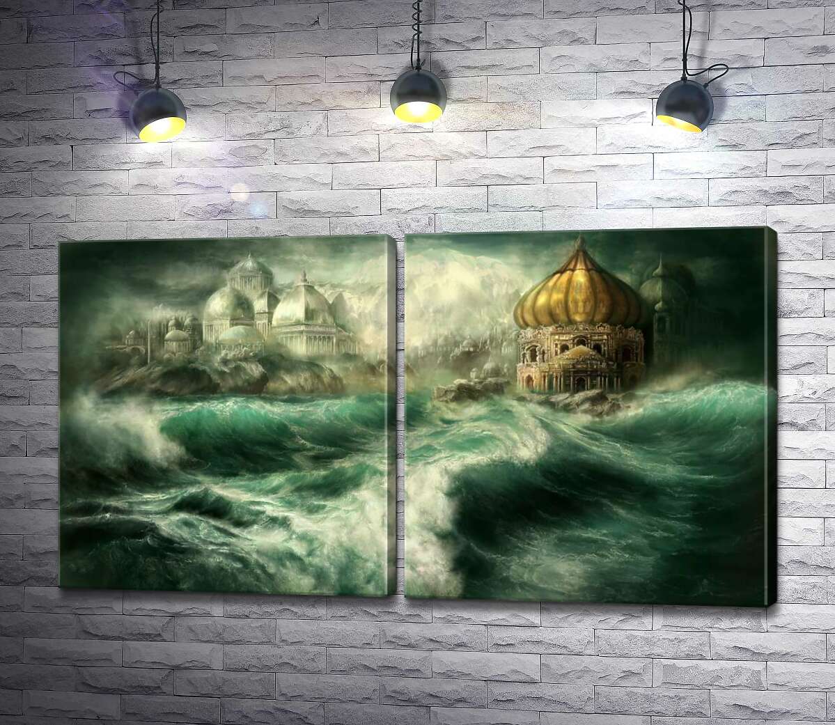модульна картина Казковий палац виринає з штормових хвиль