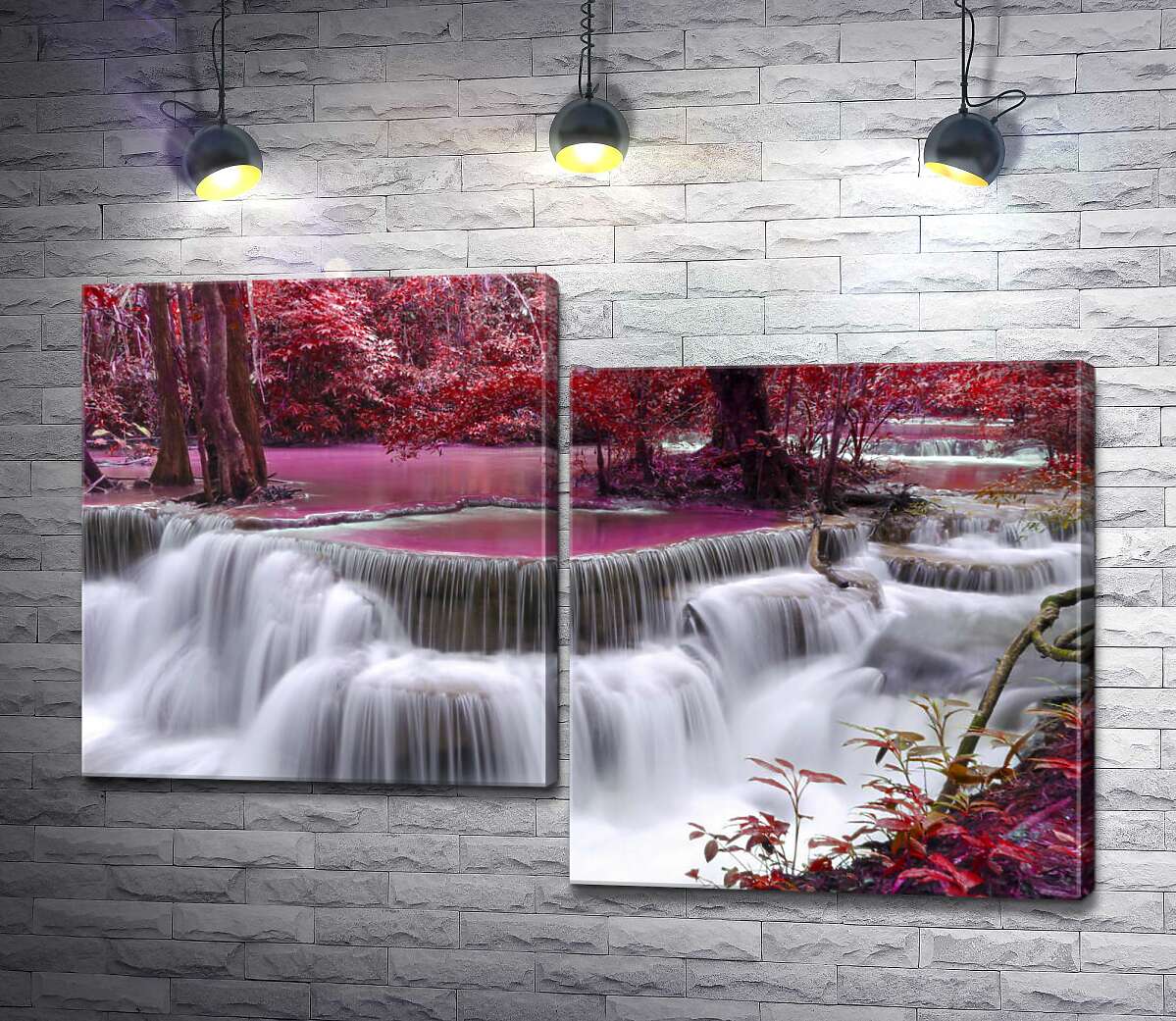 модульная картина Красные оттенки осени у водопада Эраван (Erawan falls) (Модуль №9)