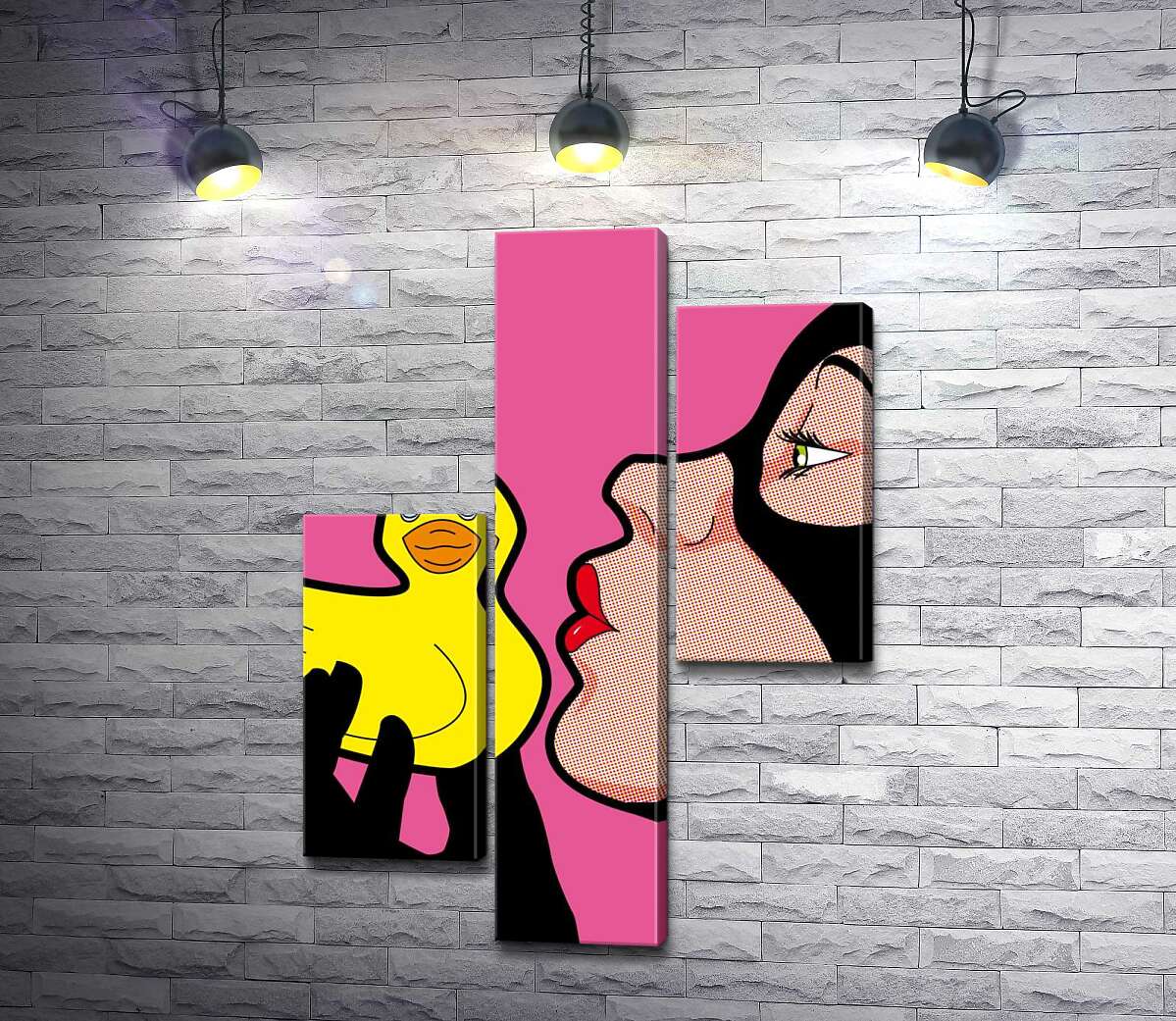модульна картина Жінка-кішка (Cat woman) цілує гумову качку (Модуль №12)