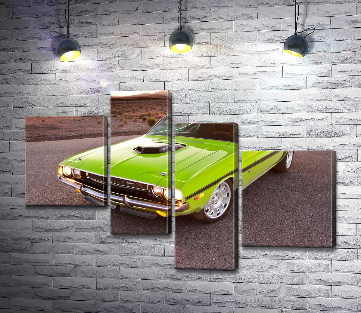модульная картина Яркий автомобиль Dodge Challenger на дороге среди пустыни (Модуль №21)
