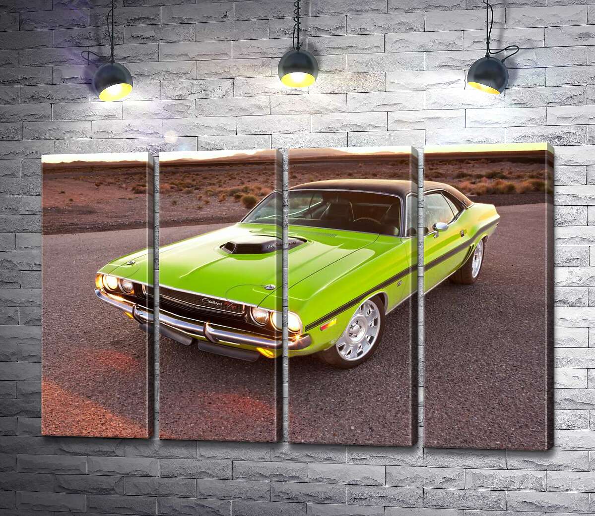 модульная картина Яркий автомобиль Dodge Challenger на дороге среди пустыни (Модуль №24)