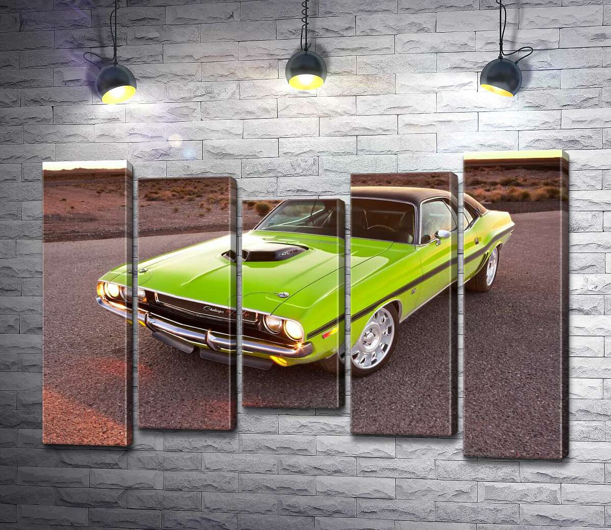 модульная картина Яркий автомобиль Dodge Challenger на дороге среди пустыни (Модуль №27)