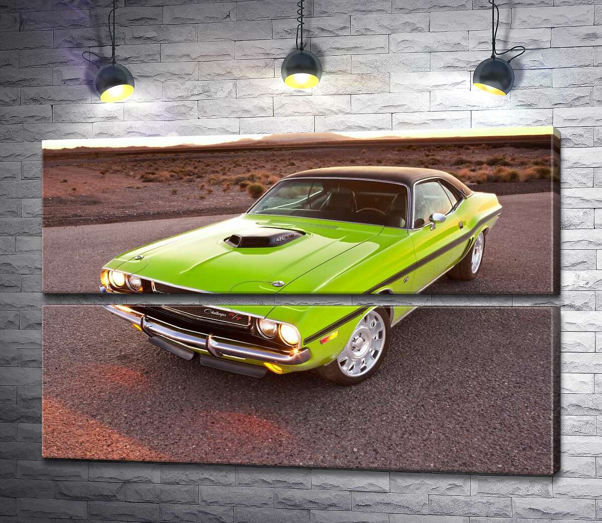 модульная картина Яркий автомобиль Dodge Challenger на дороге среди пустыни (Модуль №7)