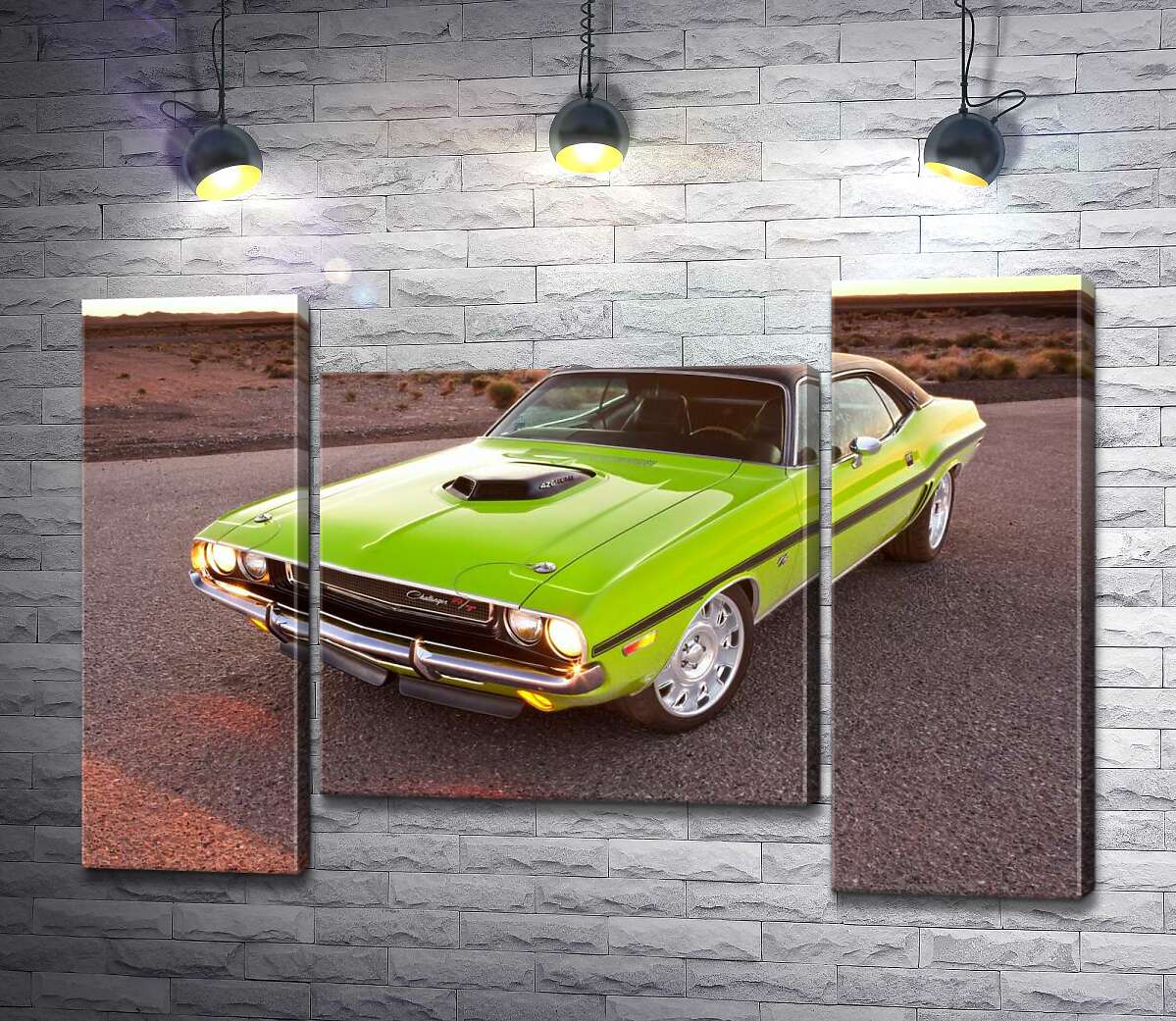 модульная картина Яркий автомобиль Dodge Challenger на дороге среди пустыни (Модуль №11)
