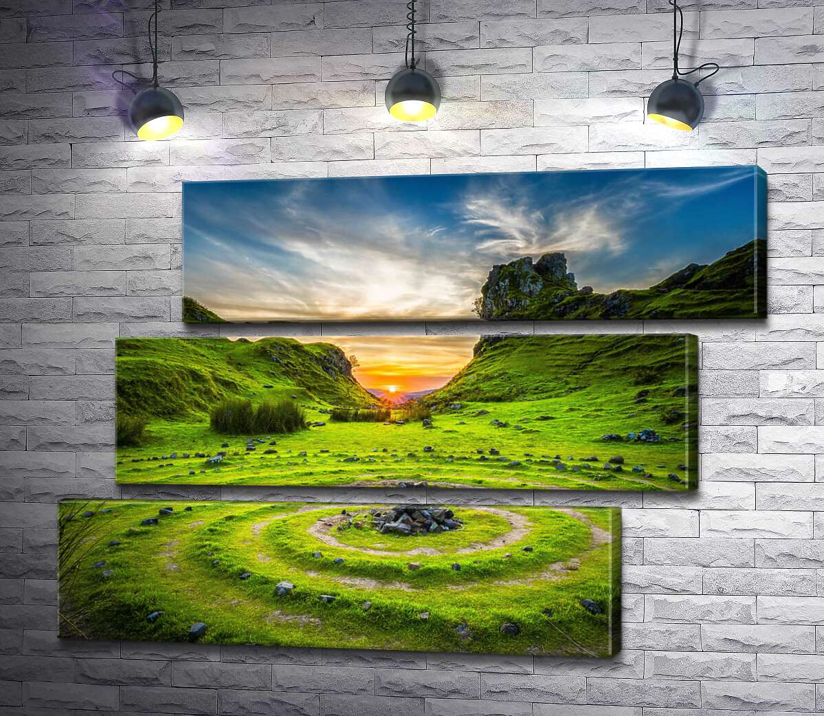 модульная картина Загадочные круги на изумрудной траве в долине Фей (The Fairy Glen) (Модуль №17)