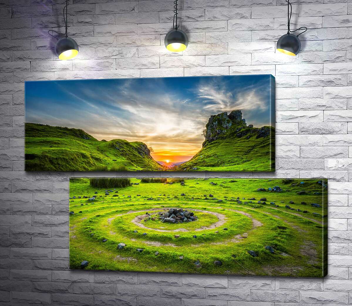 модульная картина Загадочные круги на изумрудной траве в долине Фей (The Fairy Glen) (Модуль №8)