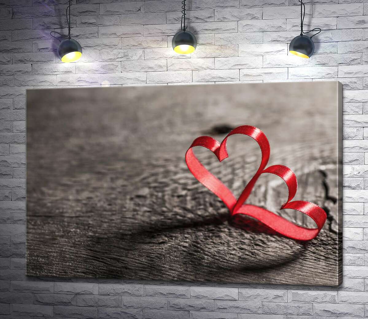 картина Поєднання двох сердець із червоної стрічки