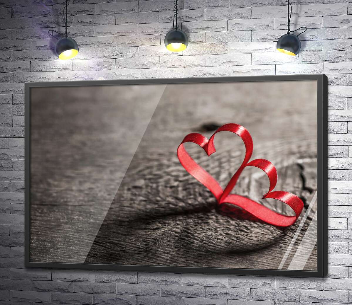 постер Соединение двух сердец из красной ленты