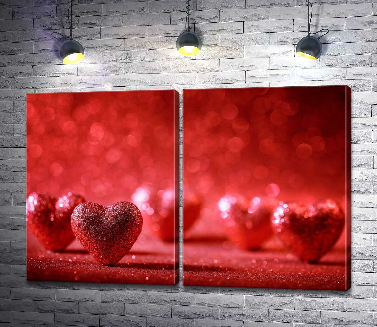 модульна картина Блискучі поверхні червоних сердець