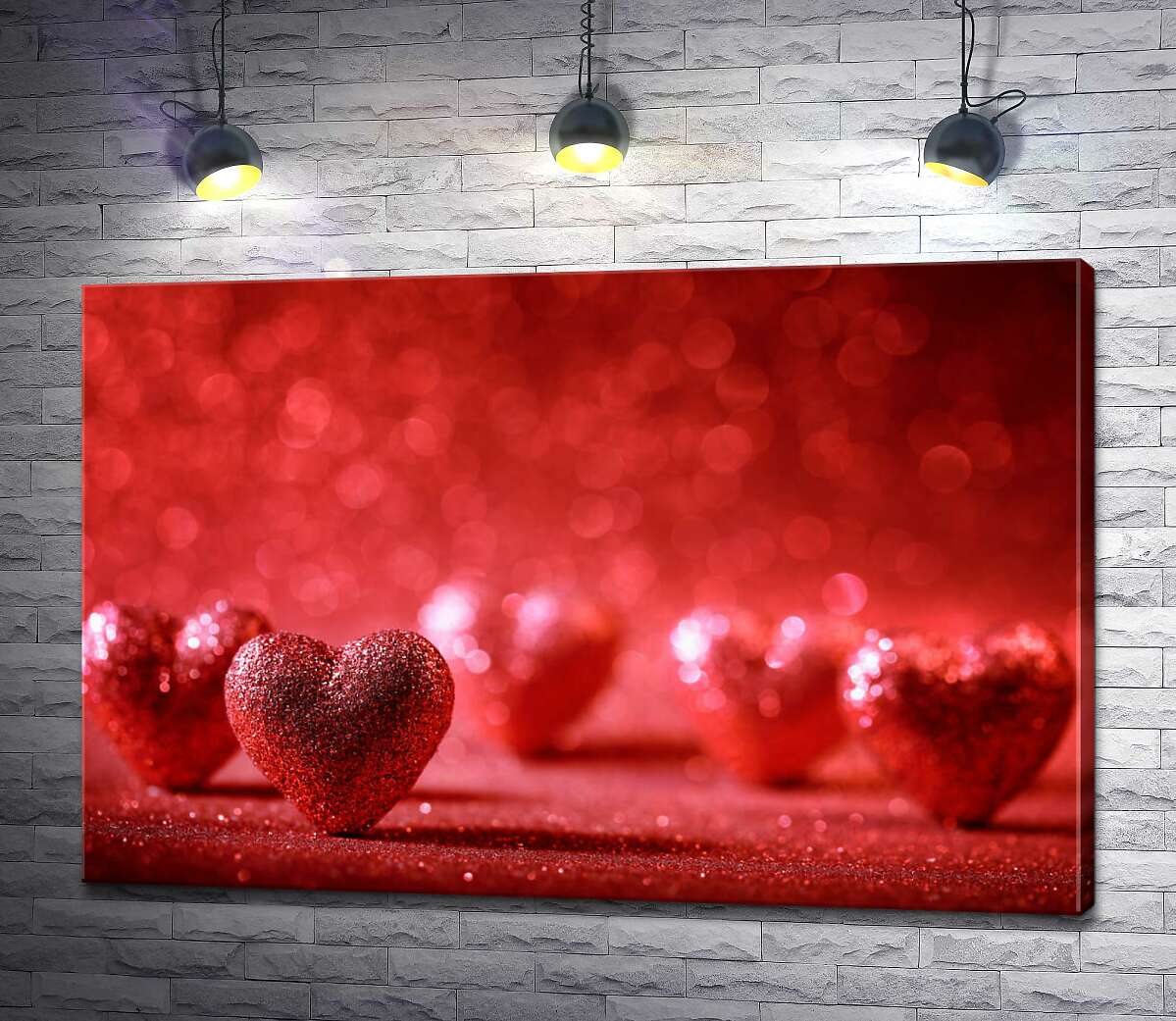 картина Блестящие поверхности красных сердец