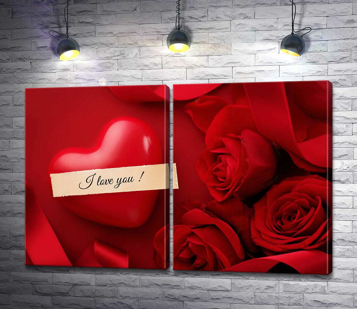 модульна картина Зізнання у коханні в оточенні пишних червоних троянд