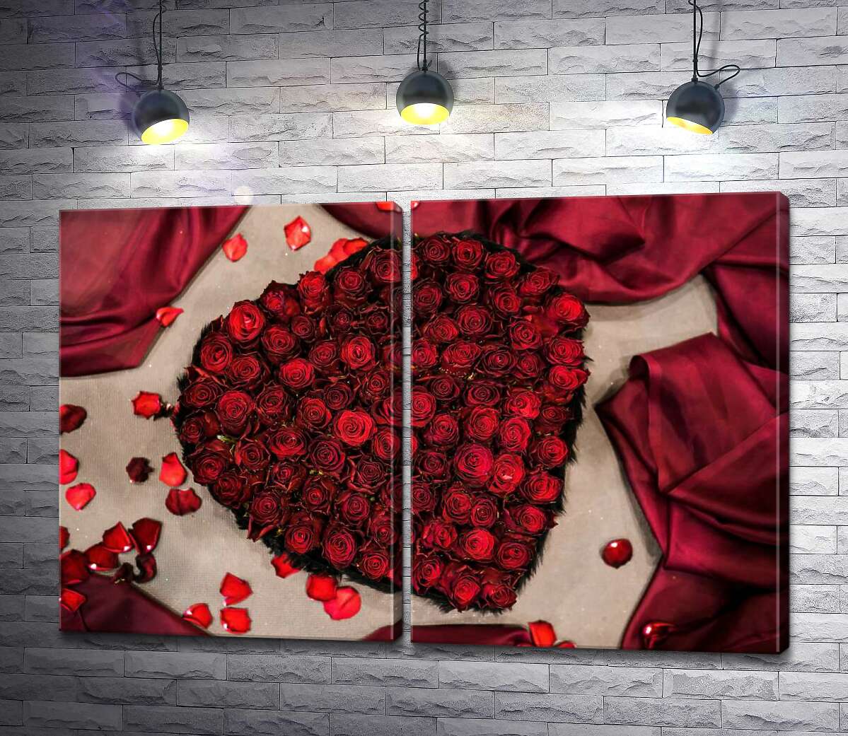 модульна картина Романтичний букет-серце із червоних троянд