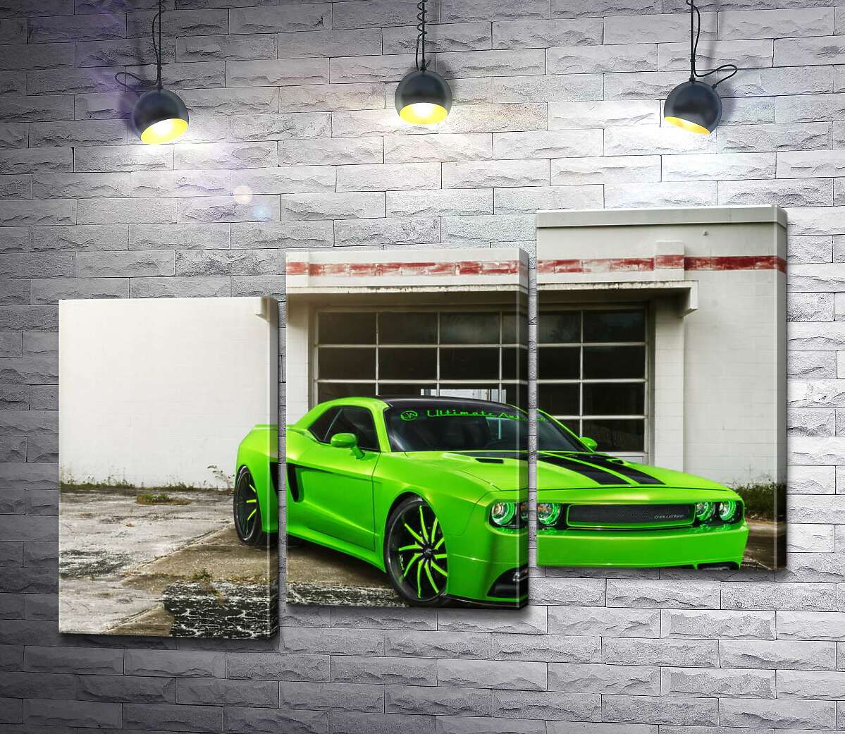 модульна картина Лаймовий відтінок автомобіля Dodge Challenger STR8 (Модуль №14)