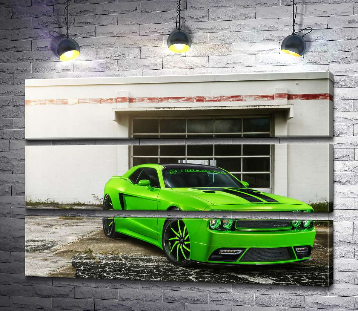 модульна картина Лаймовий відтінок автомобіля Dodge Challenger STR8 (Модуль №15)