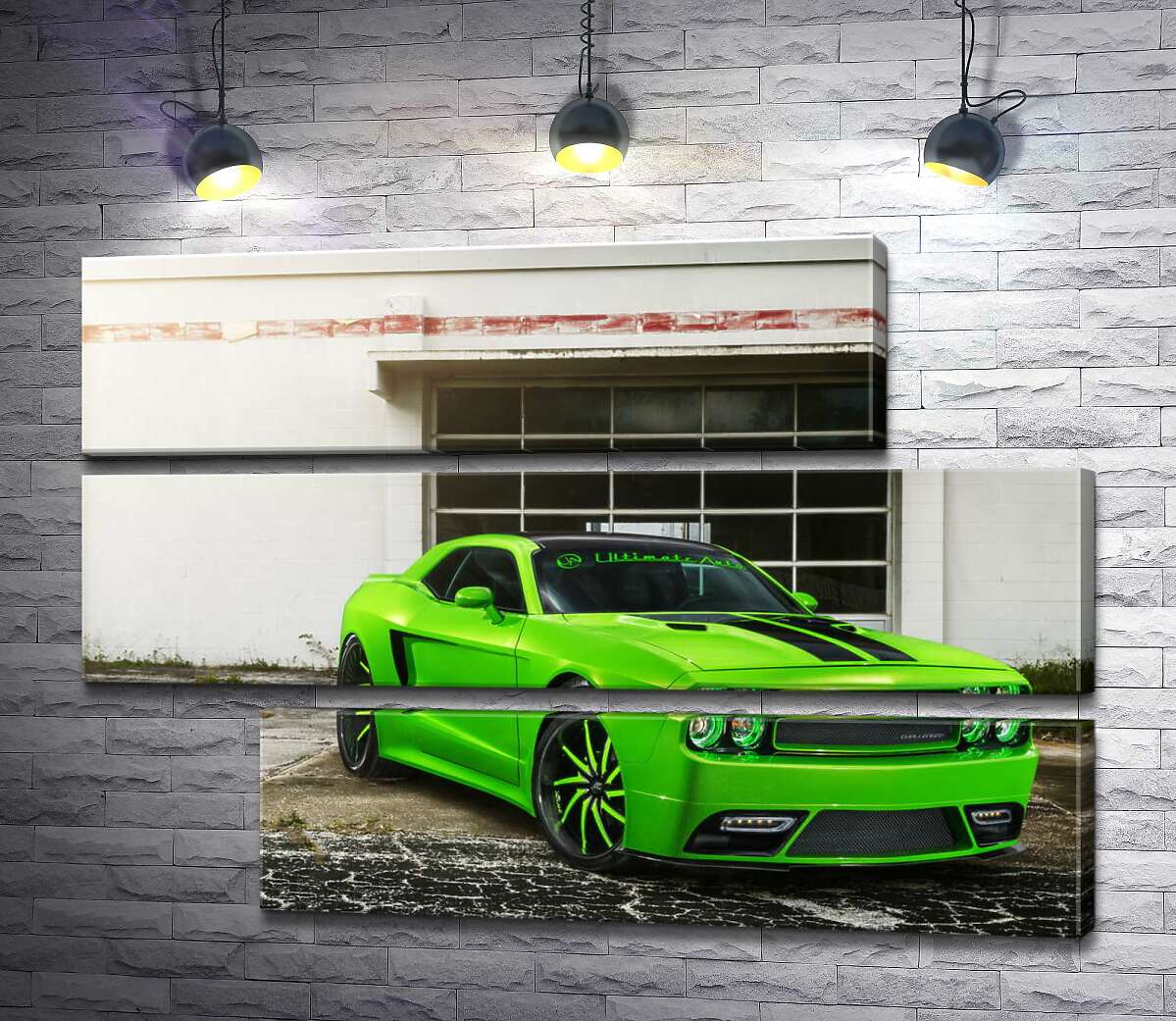 модульна картина Лаймовий відтінок автомобіля Dodge Challenger STR8 (Модуль №16)