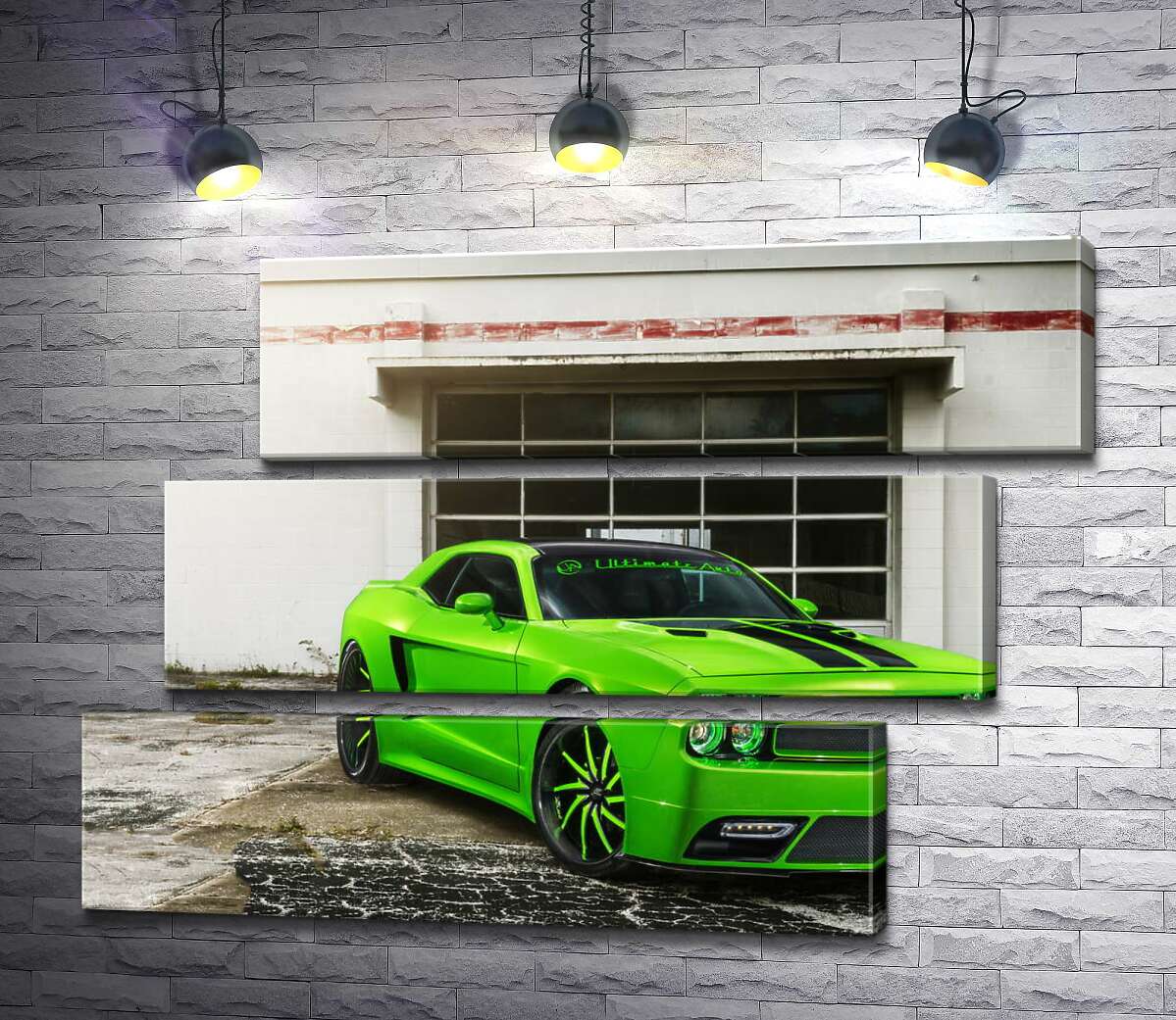 модульная картина Лаймовой оттенок автомобиля Dodge Challenger STR8 (Модуль №17)