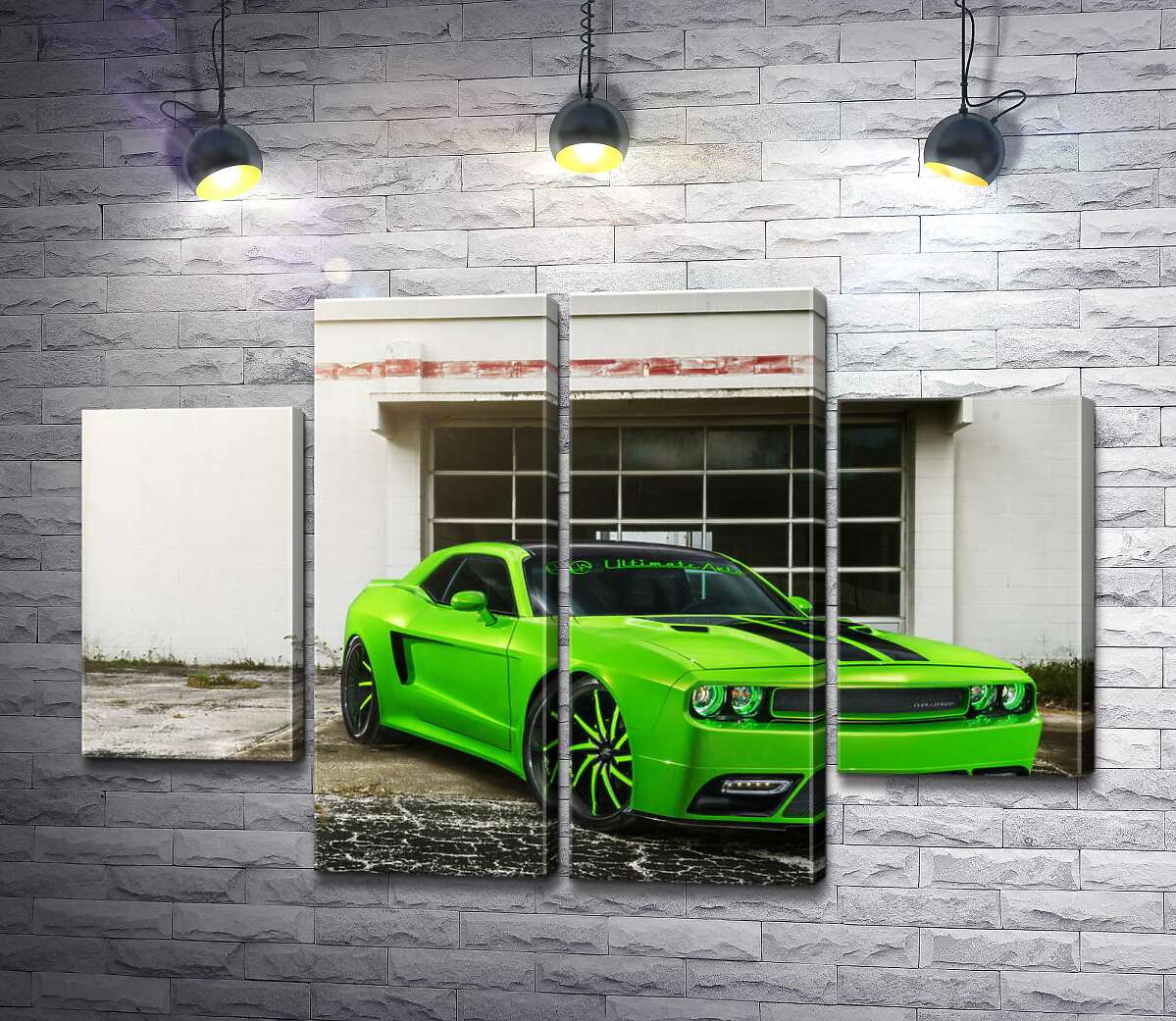 модульная картина Лаймовой оттенок автомобиля Dodge Challenger STR8 (Модуль №20)
