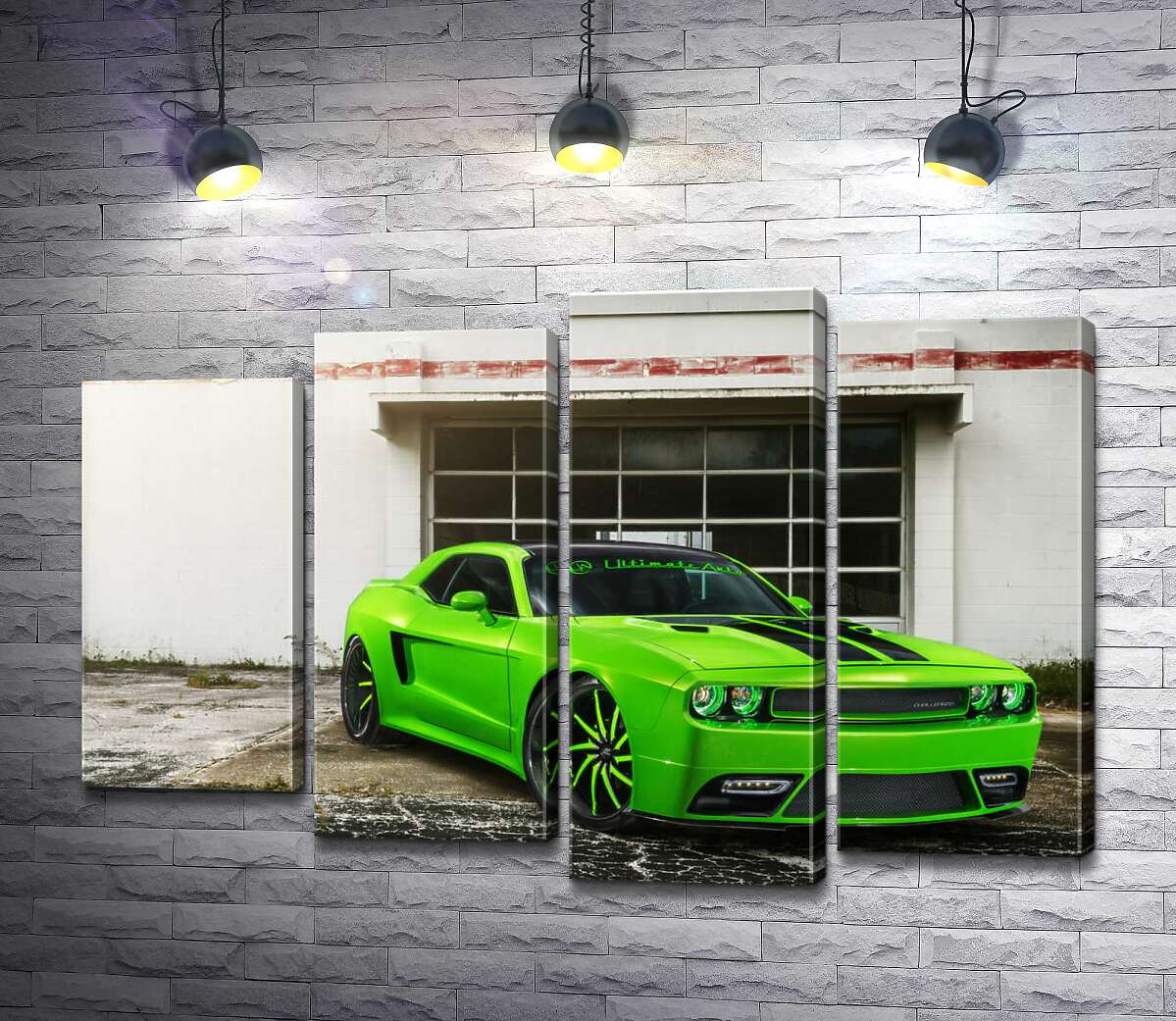 модульная картина Лаймовой оттенок автомобиля Dodge Challenger STR8 (Модуль №3)
