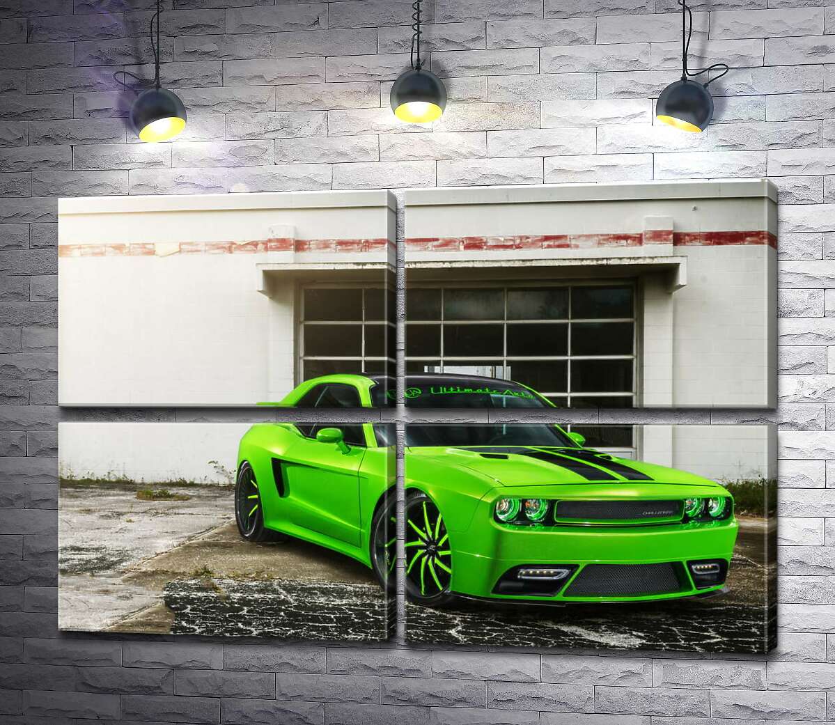 модульна картина Лаймовий відтінок автомобіля Dodge Challenger STR8 (Модуль №25)