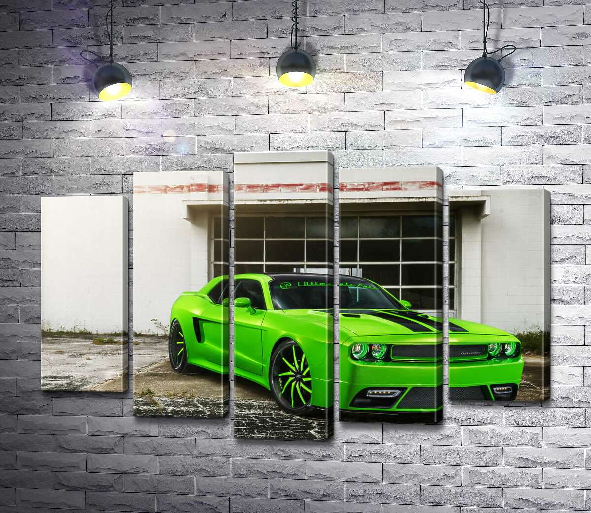 модульная картина Лаймовой оттенок автомобиля Dodge Challenger STR8 (Модуль №4)