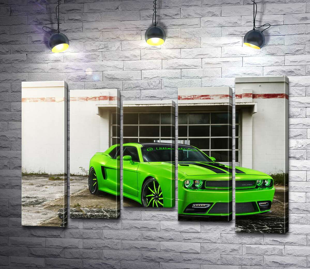 модульна картина Лаймовий відтінок автомобіля Dodge Challenger STR8 (Модуль №27)