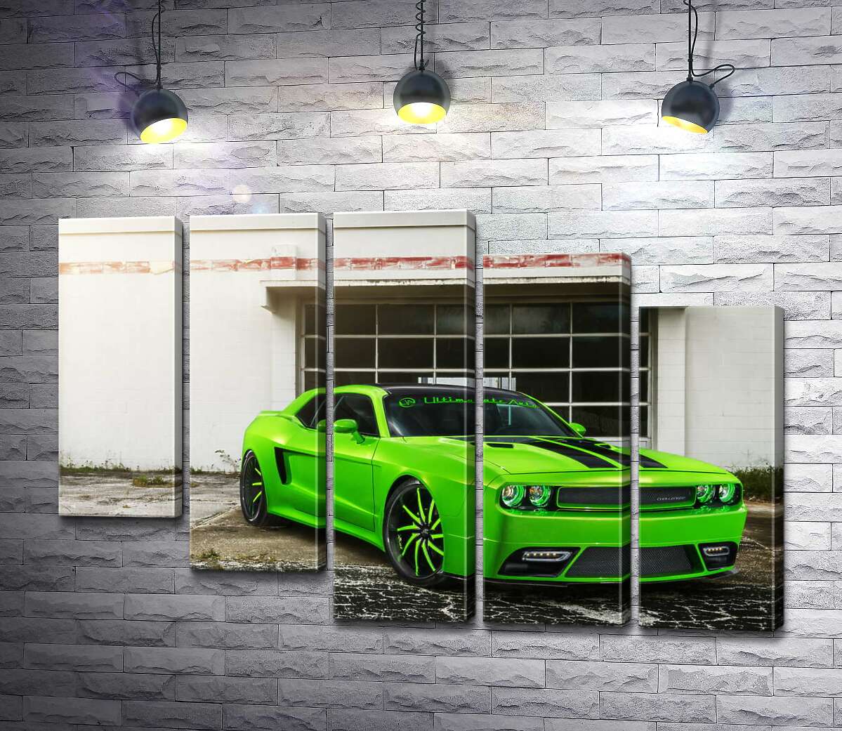 модульна картина Лаймовий відтінок автомобіля Dodge Challenger STR8 (Модуль №28)