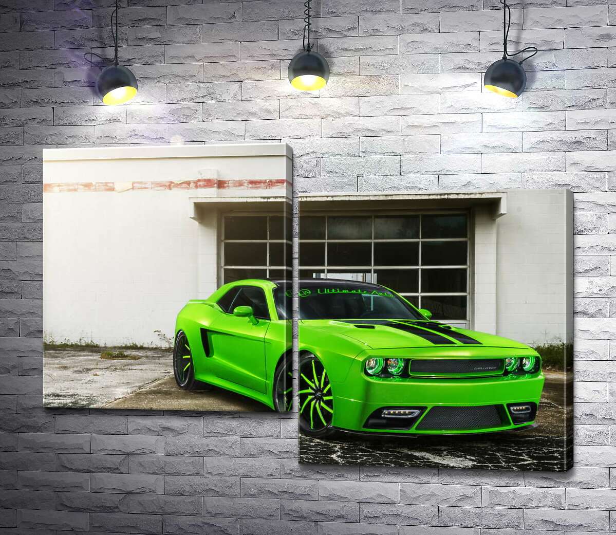 модульная картина Лаймовой оттенок автомобиля Dodge Challenger STR8 (Модуль №9)