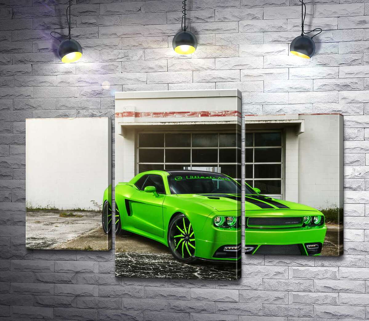модульна картина Лаймовий відтінок автомобіля Dodge Challenger STR8 (Модуль №10)