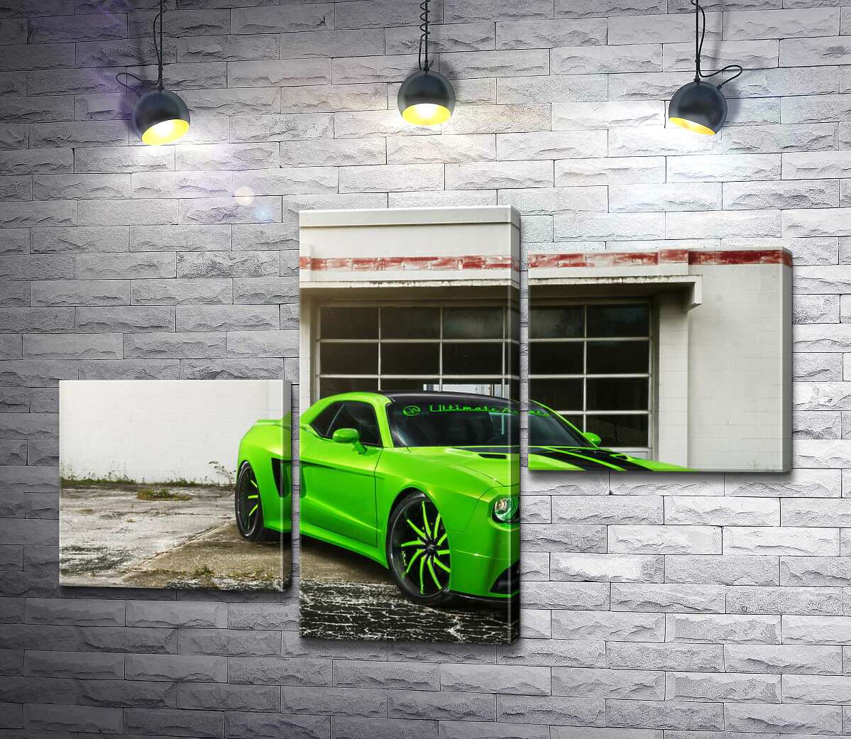 модульна картина Лаймовий відтінок автомобіля Dodge Challenger STR8 (Модуль №12)