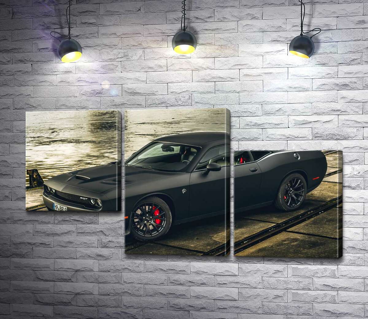модульная картина Черная матовая модель автомобиля Dodge Challenger Hellcat (Модуль №13)