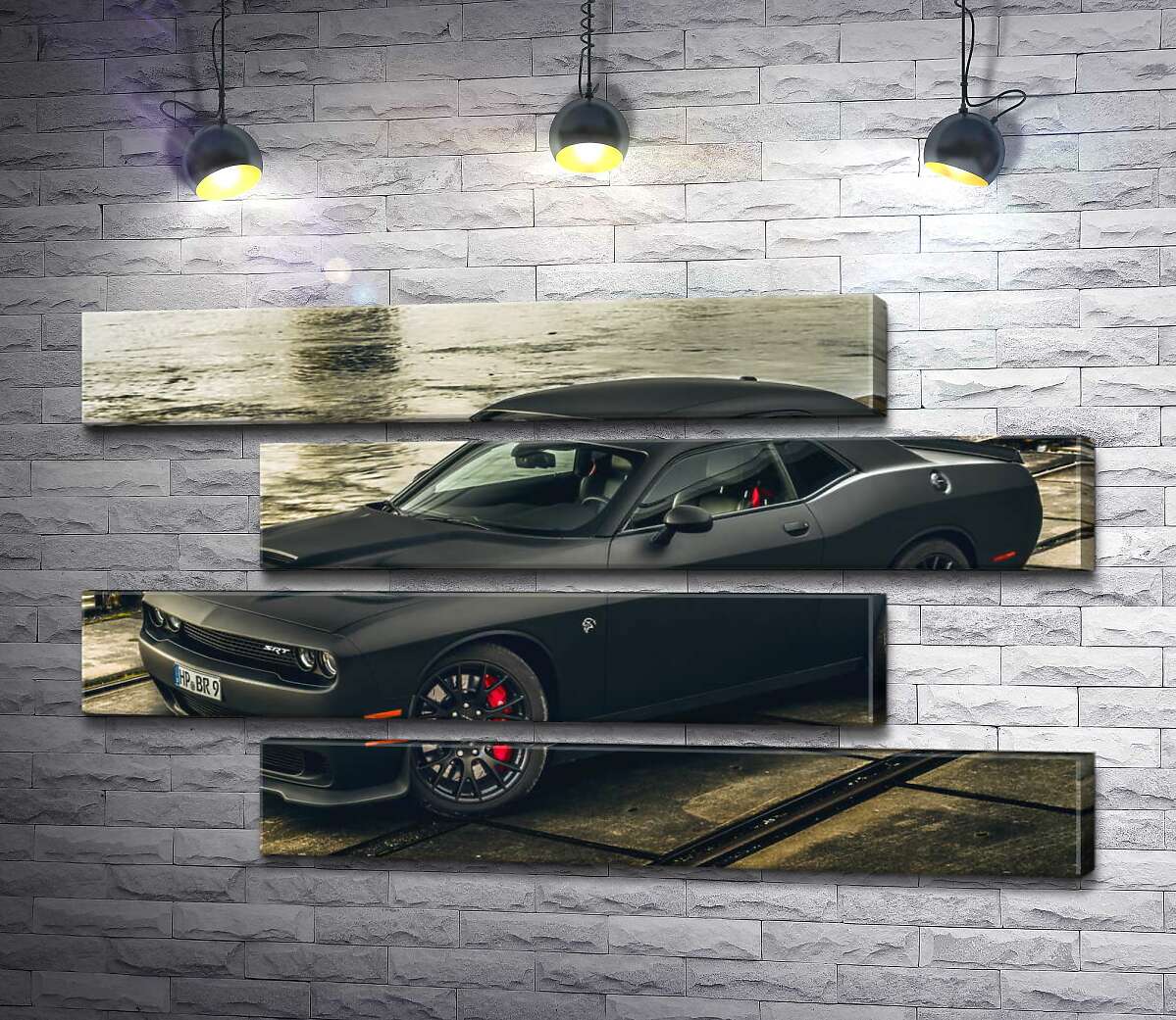 модульная картина Черная матовая модель автомобиля Dodge Challenger Hellcat (Модуль №23)