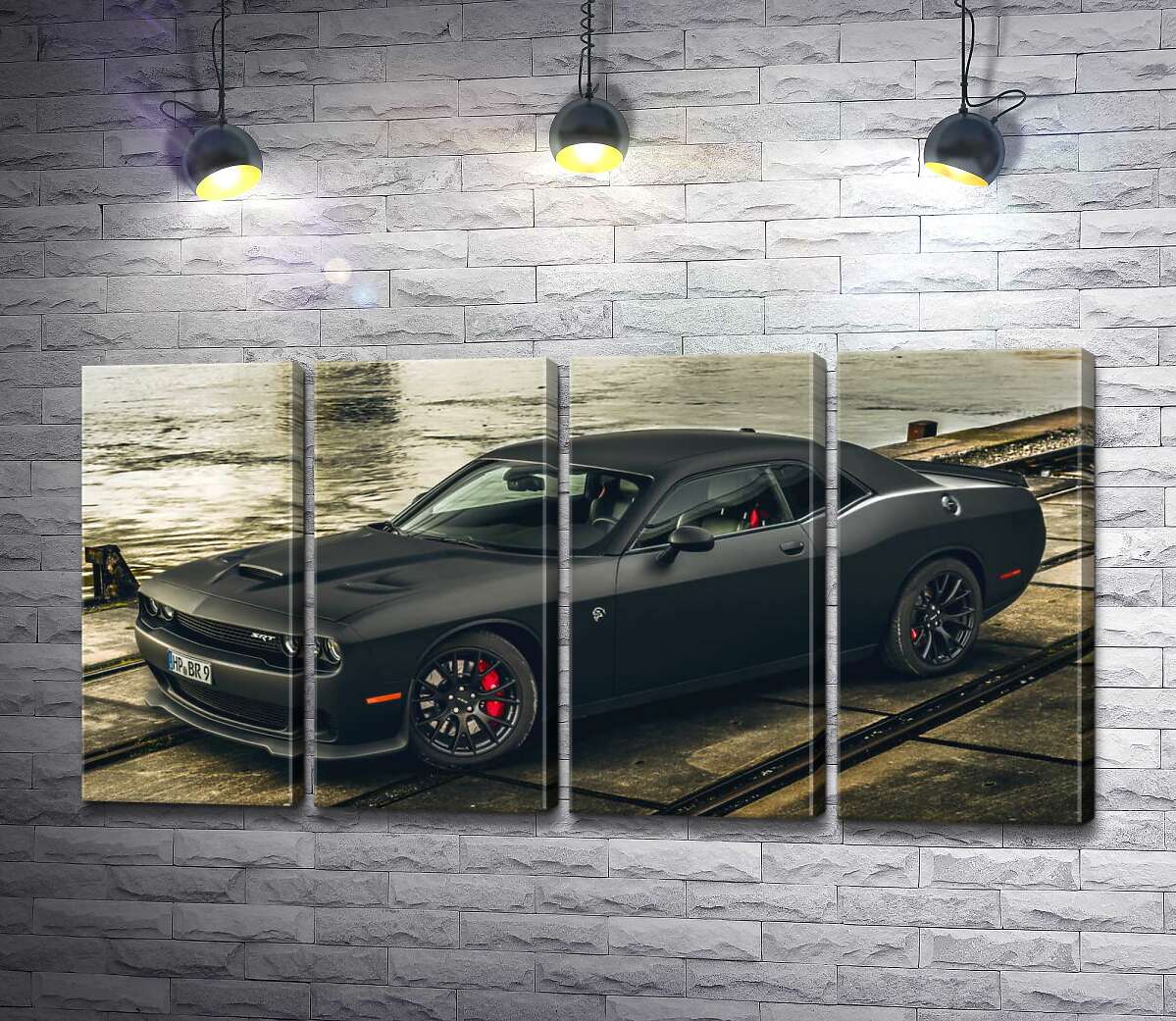 модульная картина Черная матовая модель автомобиля Dodge Challenger Hellcat (Модуль №24)