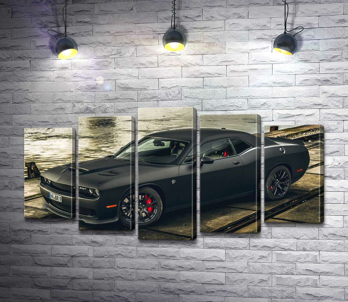 модульная картина Черная матовая модель автомобиля Dodge Challenger Hellcat (Модуль №4)
