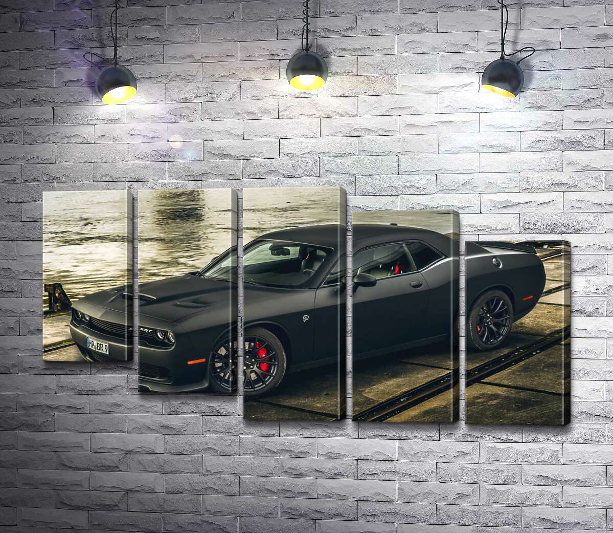 модульная картина Черная матовая модель автомобиля Dodge Challenger Hellcat (Модуль №28)