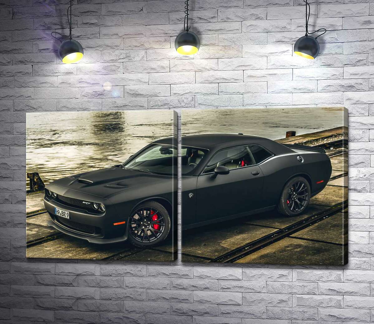 модульная картина Черная матовая модель автомобиля Dodge Challenger Hellcat