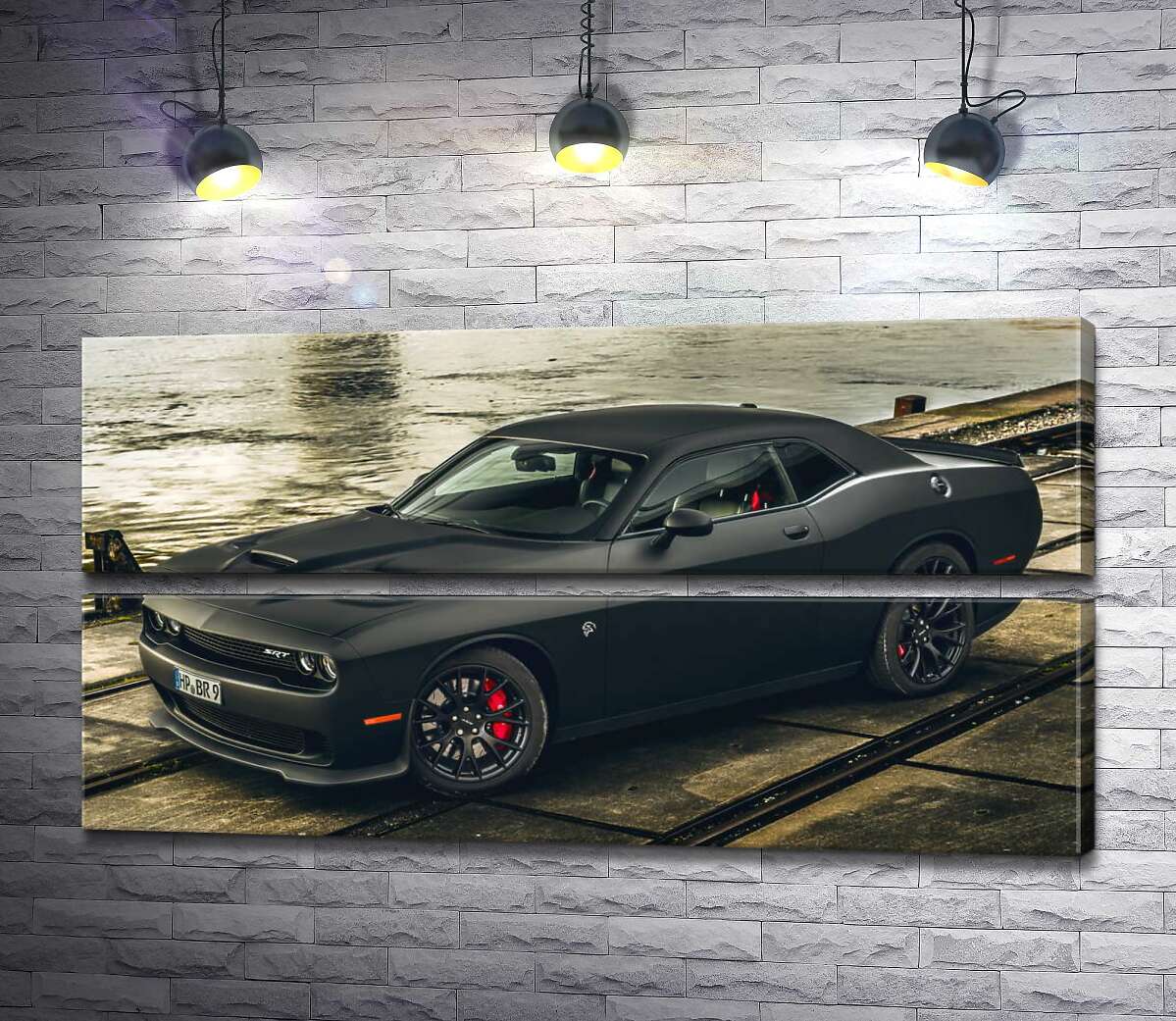 модульная картина Черная матовая модель автомобиля Dodge Challenger Hellcat (Модуль №7)